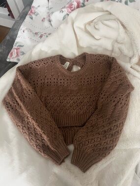 saltwater LUXE Chunky Crochet Knit Brown Scoop Sweater